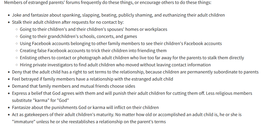 A screenshot from the Down The Rabbit Hole Blog, listing common things abusive parents do